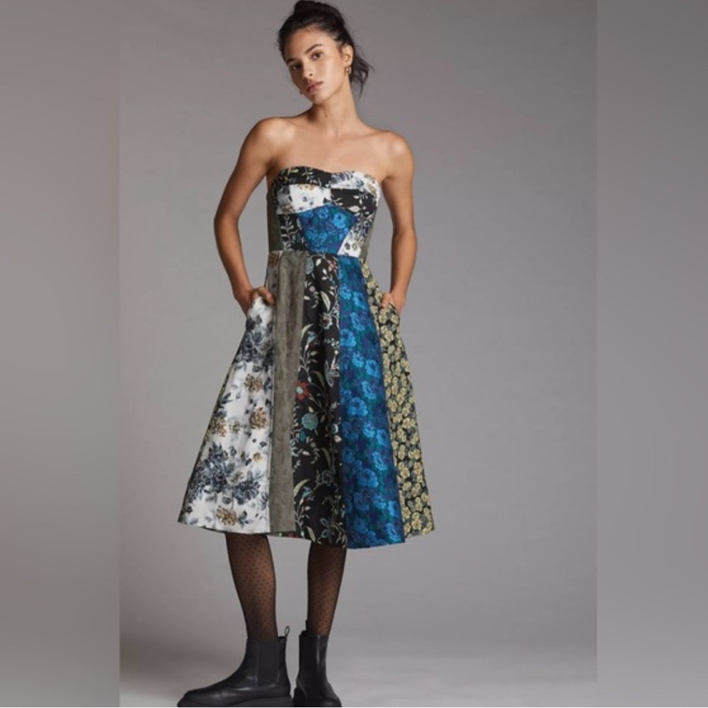 Anthropologie Patchwork Strapless Dress